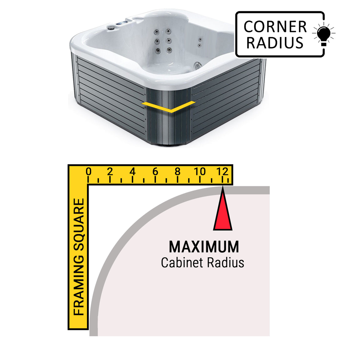 Cover Lifter corner radius measurement, 12" maximum.