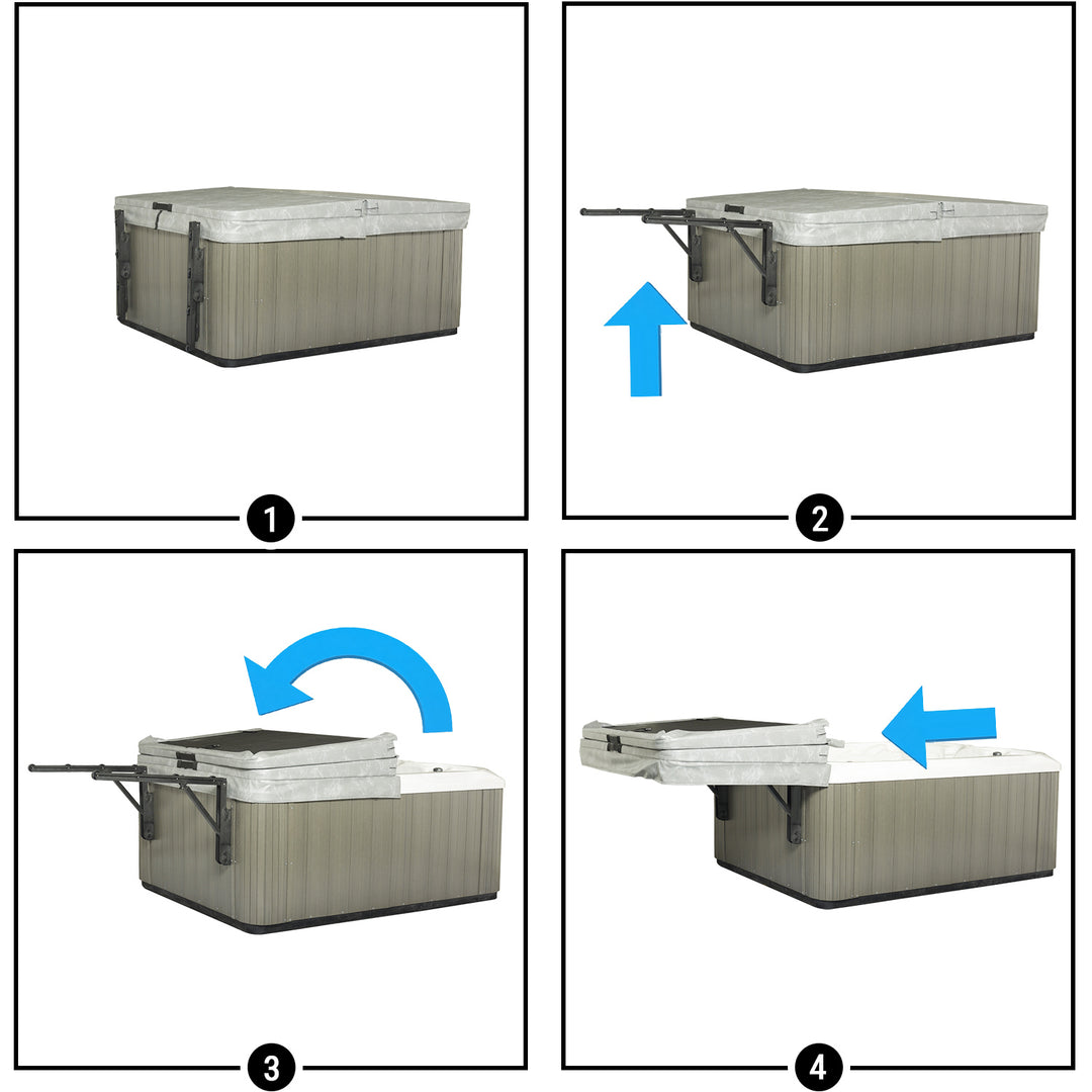 Slider - Spa Cover Roller in the closed and open position.