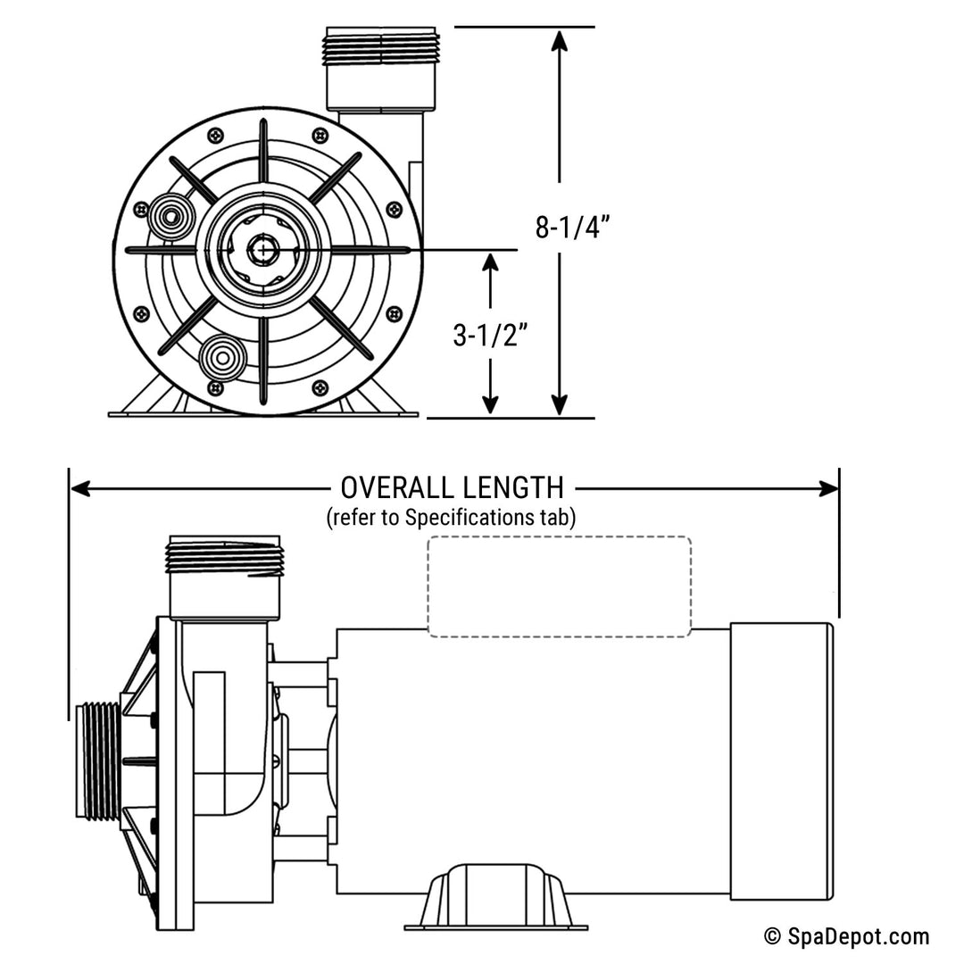 2 HP Waterway Spa-Flo II Pump: 1.5" in/out 48Fr-240V