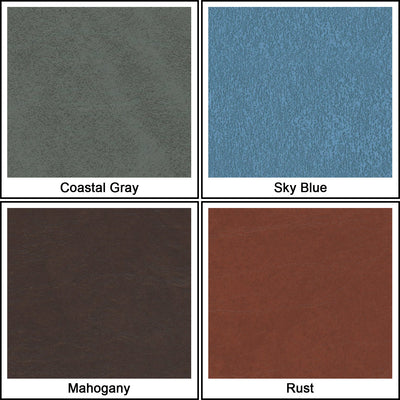 Coastal gray, sky blue, mahogany and rust color swatches