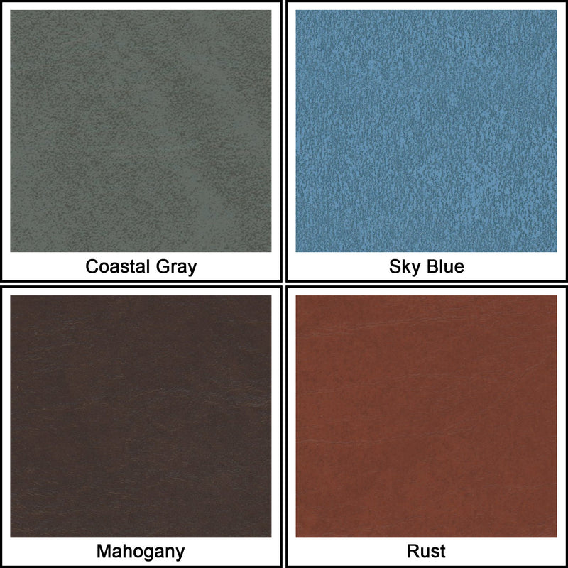 Coastal gray, sky blue, mahogany and rust color swatches