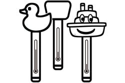 Group of themed spa thermometers, tug boat, plain floating, and duck