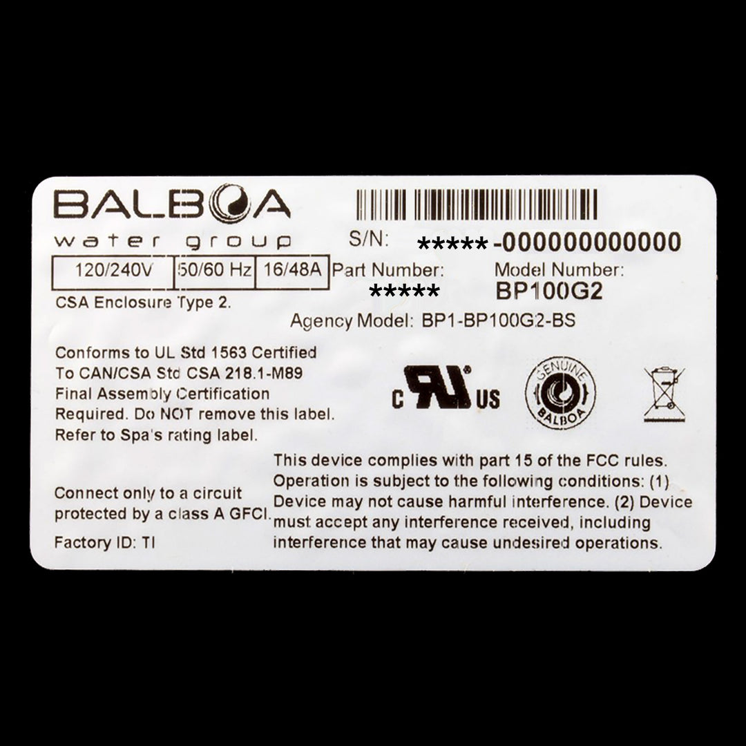 balboa BP100 data label