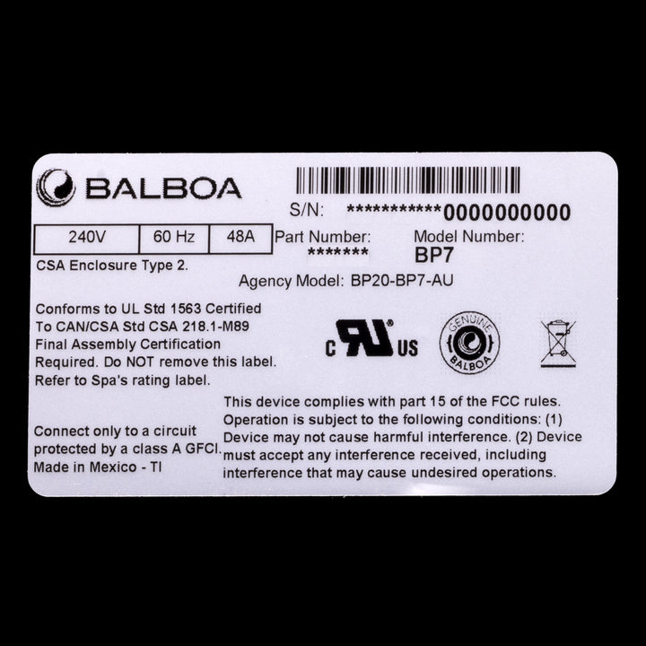 balboa BP7 data label
