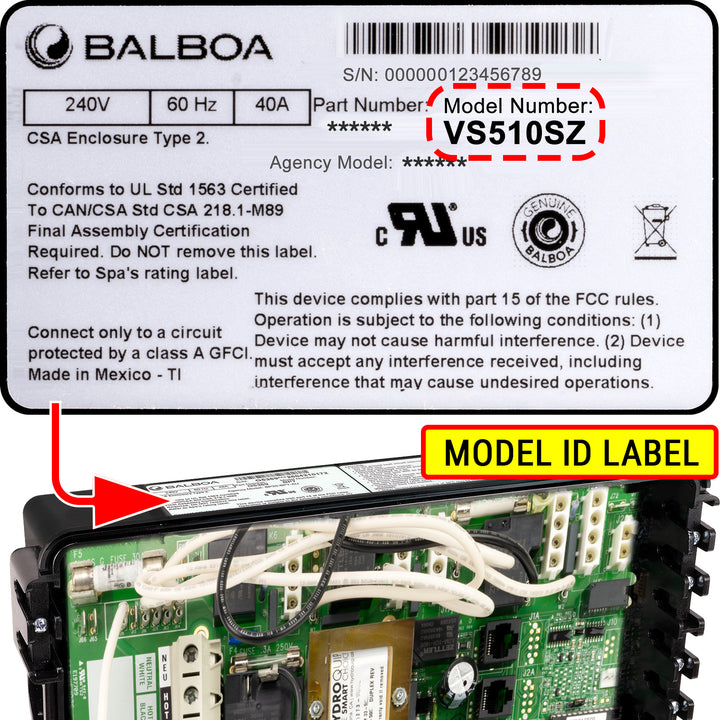 Model ID Label to identify Balboa Circuit Board for VS510SZ Control Systems - 54372-03