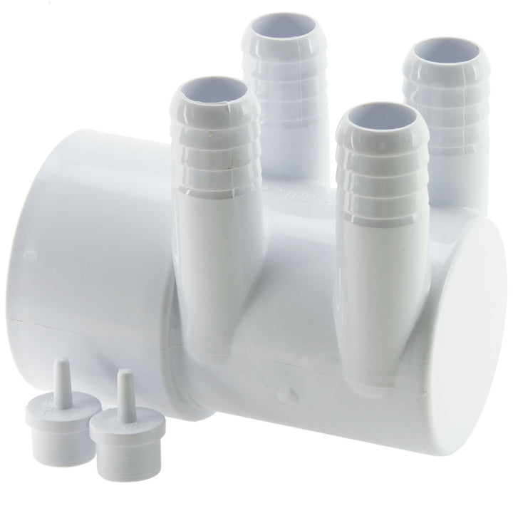 Water Manifold 2"SS x Dead End (4) 3/4" Barbs
