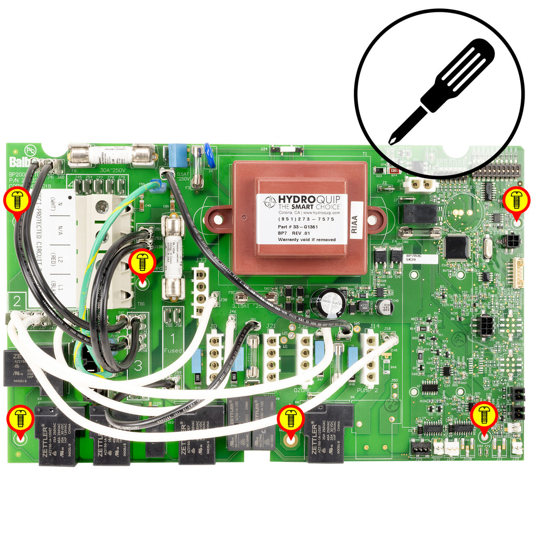 Electronic circuit board with various components on a white background