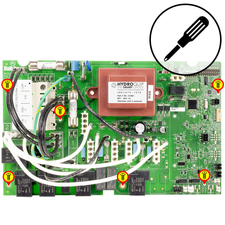 Electronic circuit board with various components on a white background