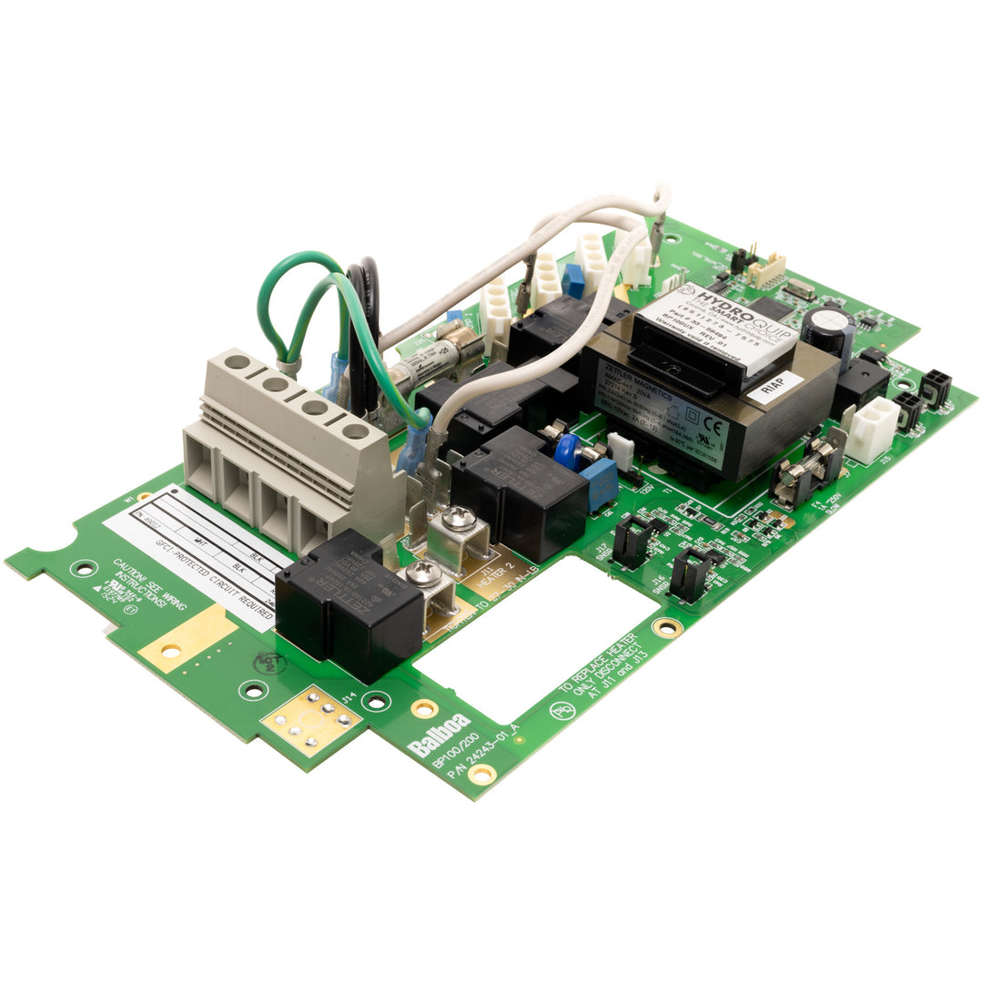 Electronic circuit board with various components on a white background