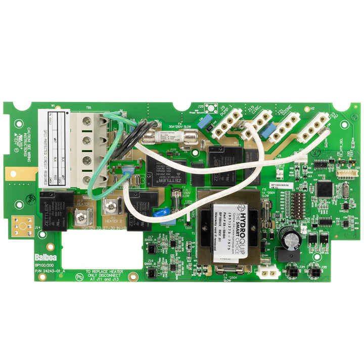 Electronic circuit board with various components on a white background