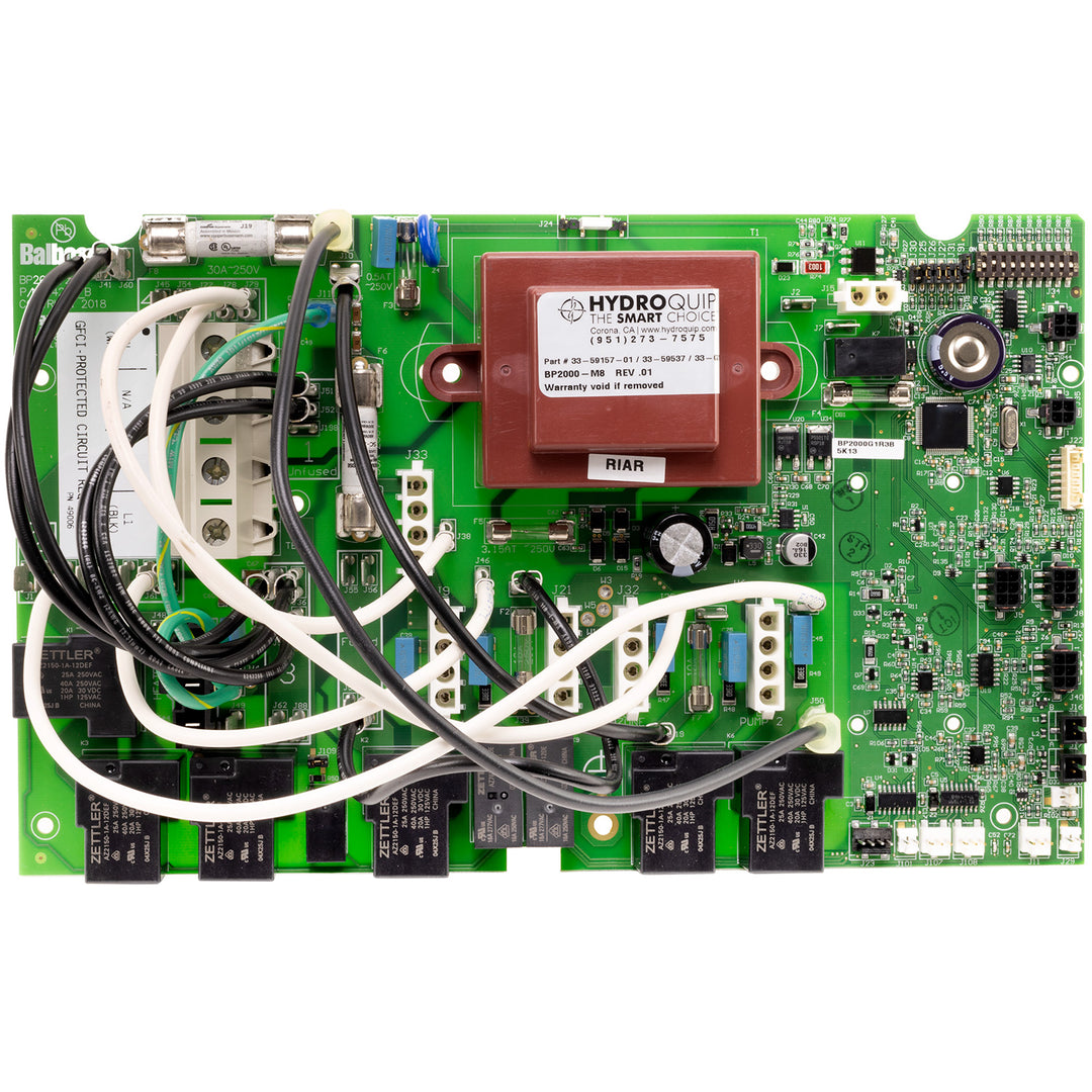 Electronic circuit board with various components on a white background