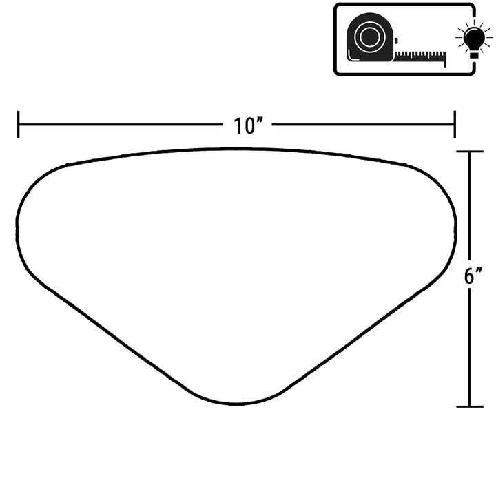 Black line drawing showing the outline of a Dimension One pillow headrest with dimensions labeled 10 inches wide and 6 inches tall, plus a small inset icon in the top right.