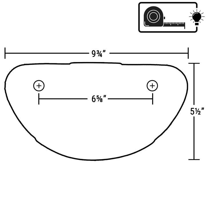 Black and white product measurement diagram showing a Dimension One pillow headrest. Dimensions labeled 9 3/4 inches wide, 6 5/8 inches across the center posts, and 5 1/2 inches tal.