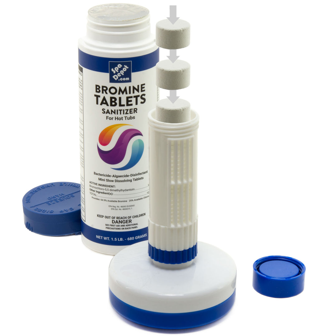 loading bromine tablets into Floating Bromine Tablet Dispenser-Feeder