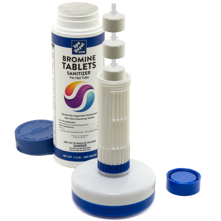 loading bromine tablets into Floating Bromine Tablet Dispenser-Feeder