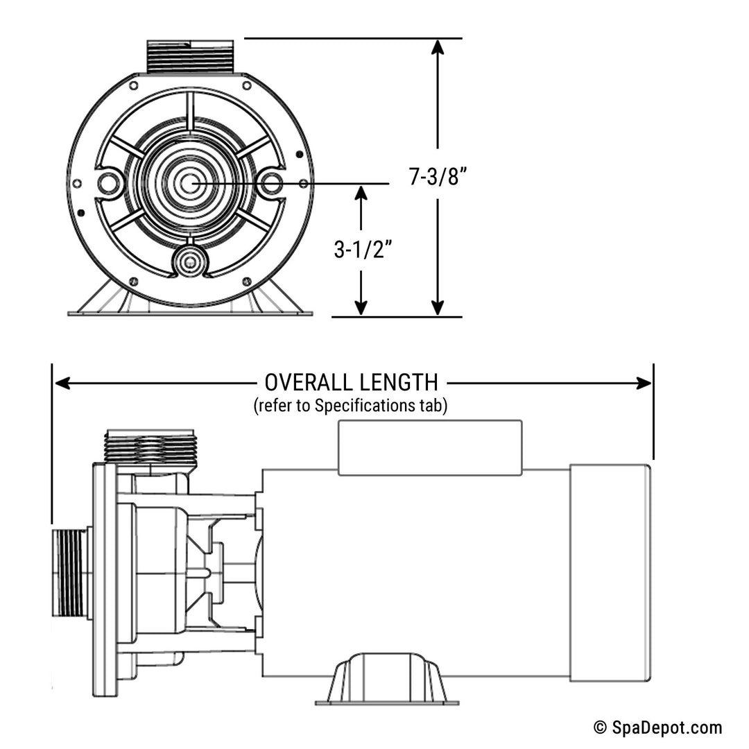 1.5 HP Waterway Center Discharge Spa Pump: 1.5" in/out 48Fr-240V