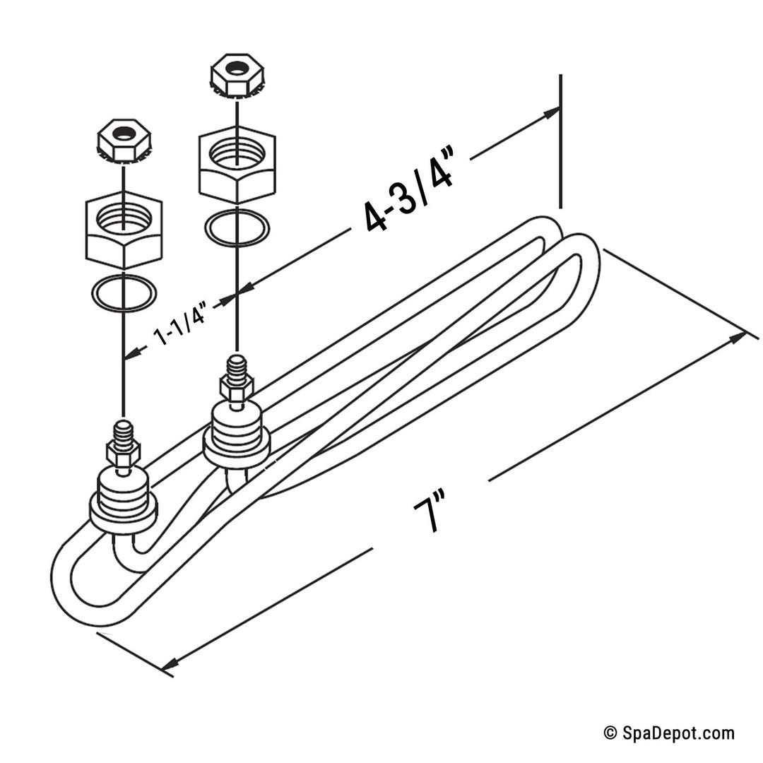 Flow-Thru Spa Heater Element 7" - 5.5 kW Titanium