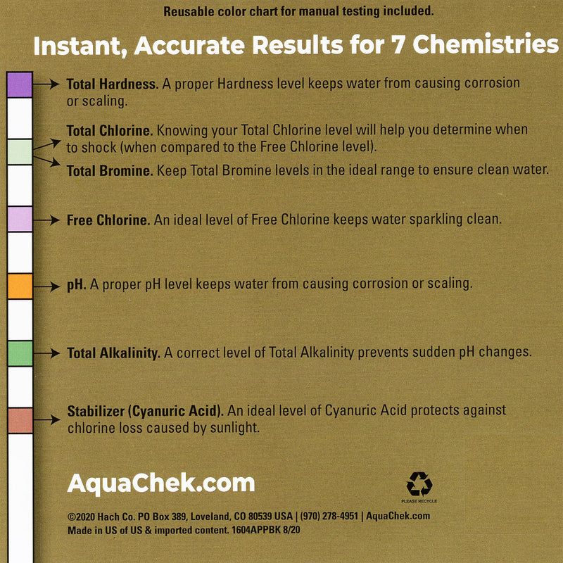 AquaChek Select Connect 7-in-1 Test Strips manual testing color chart